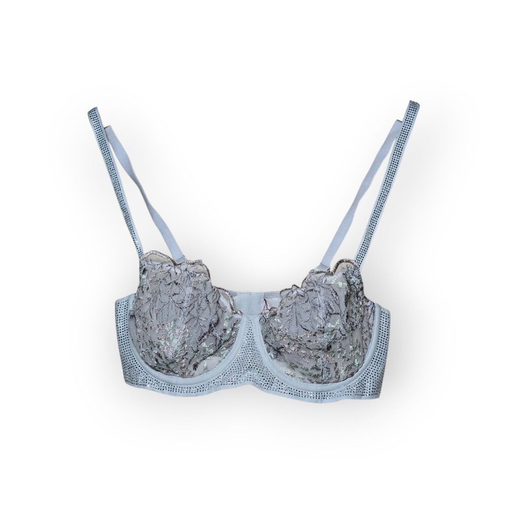 Victorias Secret Dream Angels Push-Up Unlined Lace Rhinestone Bra Misty Jade 36C
